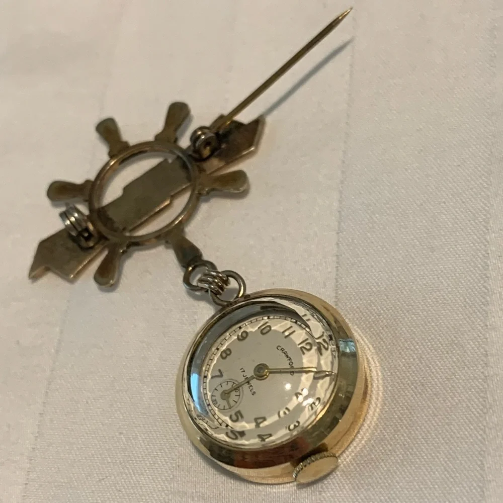 Vintage Crawford Lapel Pin 17 Jewels Watch (Working)